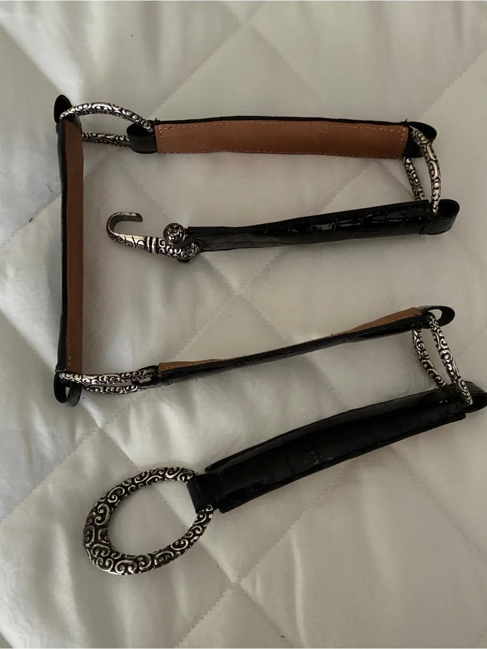 Brighton Black Croc Embossed Patent Leather Hook‎ Belt size 36